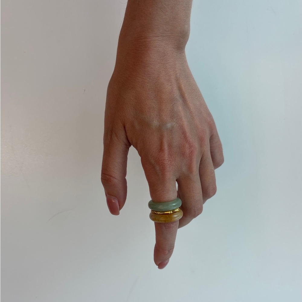 Stone Trilogy Stack Yellow Jade Ring Set Of 3 Ban… - image 7